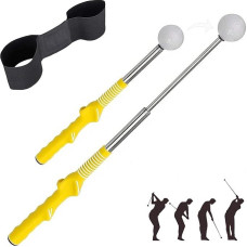 2-teiliges Set Einziehbare Golf-Trainingshilfe und Armhaltungskorrekturgurt, Golfschwung-Trainingshilfe, verstellbarer Golf-Grifftrainer, Golf-Übungszubehör für Anfänger und Profis (Gelb)