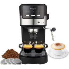 BEPER P101CAF100 Duetta Espresso kavos aparatas, 1100 W, suderinamas su padėkliukais ir kavos milteliais, kavos aparatas su dviguba snapelio rankena, 15 barų, puodelių šildytuvas, matavimo indelis ir spaudiklis, juodas