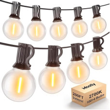 LED pasakų žibintai lauke, 61 m lauko pasakų žibintų galia su G40 100 + 4 lemputėmis, IP45 vandeniui atsparūs pasakų žibintai lauke, skirti sodui, vestuvėms, šiltai balta 2700K 100-240V