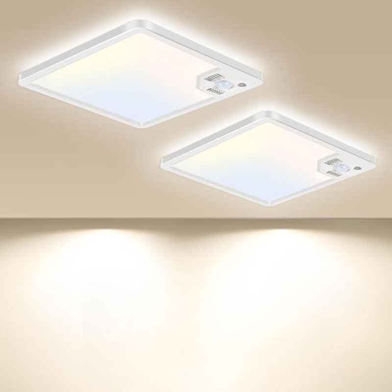 slochi 2 LED lubų šviestuvai su judesio jutikliu, 16 W plokščios lubų šviesos su judesio jutikliu viduje, 3000 K/4000 K/6500 K jutiklis prieškambario šviestuvai prieškambario, laiptų, garažo, rūsio, balkono, virtuvės šviestuvai