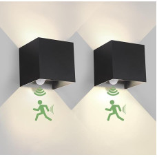 6 W LED lauko šviestuvas su judesio jutikliu 2 vnt. sieninių šviestuvų vidaus/ lauko 4000 K natūralios baltos spalvos LED sieninis šviestuvas vidaus juodas stačiakampis reguliuojamas šviesos kampas sieninis šviestuvas lauko IP65