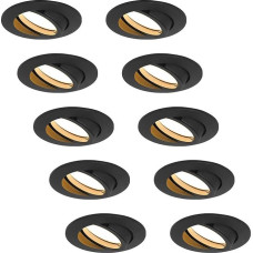 HCFEI LED Recessed Spotlight, Dimmable, Black, Swivelling, 5 W, Flat, 230 V, Recessed Spotlight, 68 mm Borehole, 120° Beam Angle, Warm White, 3000 K (Pack of 10)