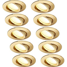 HCFEI LED įleidžiamas prožektorius, reguliuojamas apšvietimas, matinio aukso spalvos, apvalus, pasukamas, 5 W, plokščias, 230 V, įleidžiamas prožektorius, 68 mm kiaurymė, 120° spindulio kampas, neutrali balta spalva, 4000 K (10 vnt.)