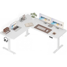 JUMMICO reguliuojamo aukščio L formos rašomasis stalas su 3 laikymo aukščiais ir kabelių valdymu, 160 x 140 cm kampinis rašomasis stalas, reguliuojamo aukščio, ergonomiškas kompiuterio stalas namų biurui ir žaidimams, baltos spalvos