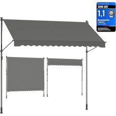 SONGMICS tvirtinama markizė, reguliuojamo aukščio, su rankine rankena, apsauganti nuo saulės, skirta balkonui, terasai, sodui, antracito spalvos, 300 x 120 cm, GSA302G02