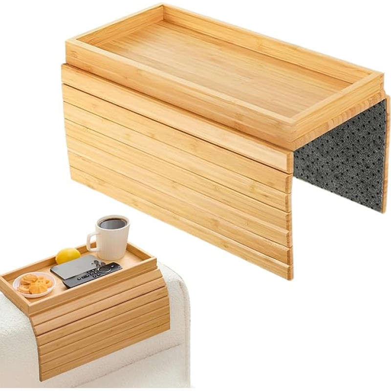 34 * 43,5 cm Sofatablett, Kėdės sofos apmušalas, Sofatablett Armlehne aus Bambus, Anti-Rutsch Sofa Tablett, Sofa Tablett für Snacks, Fernbedienung, Handy und Tasse