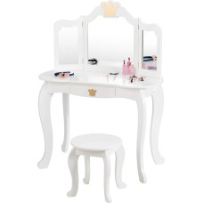 COSTWAY Children's Dressing Table with Stool and Removable Mirror, Girls' Wooden Dressing Table with Drawer, Mirror Table 80 x 42 x 105 cm (White)