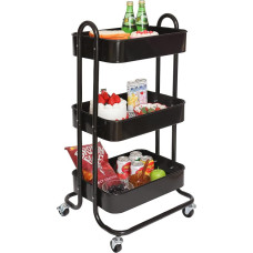 BAKAJI Metal Kitchen Cart 3 Tier Slim Industrial with 4 Swivel Wheels Ideal for Kitchen Bathroom Living Room Space Saving Design Multipurpose 46 x 40 x 84 cm (Black)