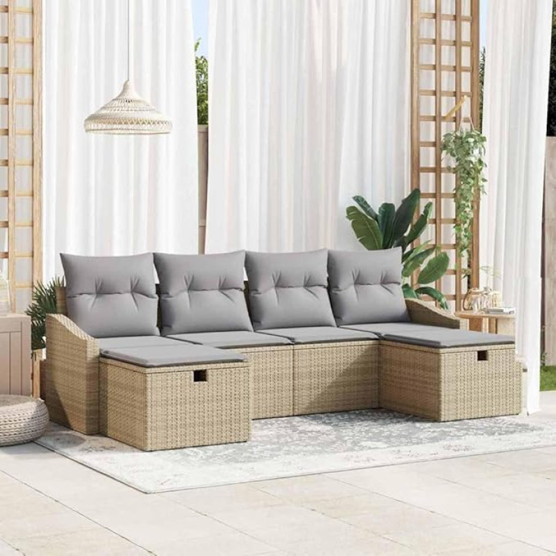 Polie-Rattan Sofa Set 6 Stück für Terrasse und Gartenmöbel Sofagarnitur 6er Set Poly-Rattan mit Polstern