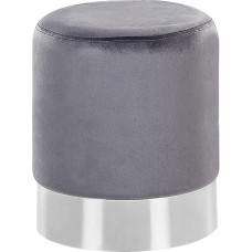 Beliani Brigitte Glamour Look Pouf Round Velvet Grey Metal Silver
