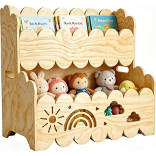 Montessori Bücherregal Kinder Holz - 2 Ebenen Kinderregal - Spielzeug Organizer Kinderzimmer - Bücherregal Kinderzimmer Möbel - Kinderbücherregal