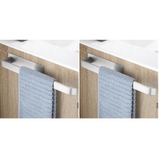 Towel Rail No Drilling 304 Stainless Steel Towel Rail Self-Adhesive Towel Holder Bathroom Towel Holder Wall Bath Towel Holder Sturdy Single Arm Elegant Brushed Silver, 38 cm (Pack of 2)