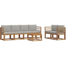 Gartenmöbel Set aus Akazienholz, Outdoor Sofa mit Tisch und Polster, Modulare Sitzgruppe für Terrasse und Garten, Modernes Latten-Design, Natürlich und Hellgrau