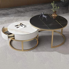 Nesting Couchtisch Set - Stahlrahmen mit MDF-Marmorplatte - Stilvolvolles Design für Wohnzimmer und Büro, perfekt für kleine Räume