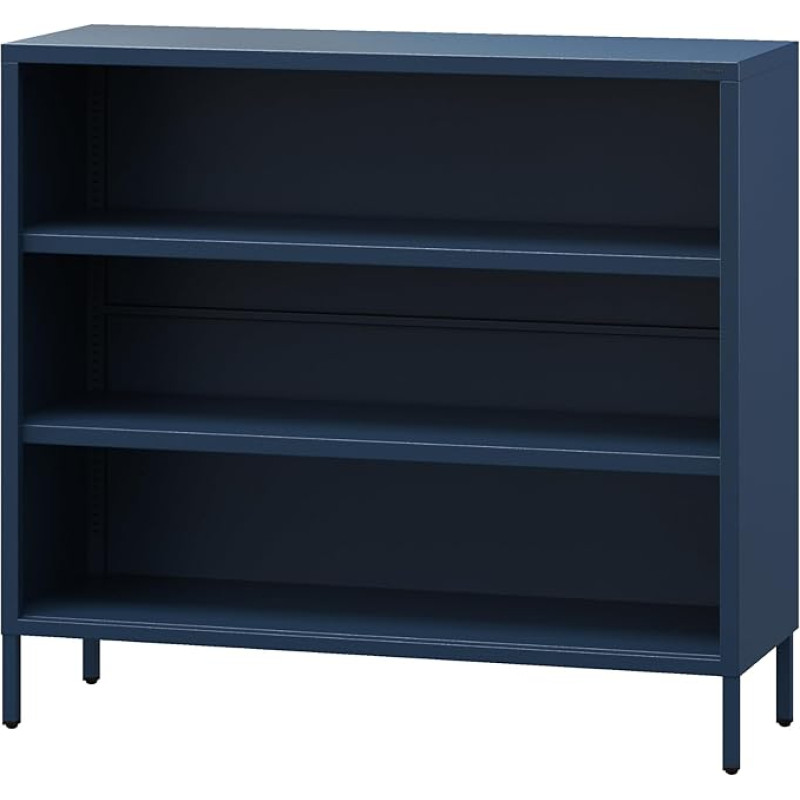 Jan Nowak Luca Low Metal Bookcase, 2 Adjustable Shelves, Industrial Style, Standing Shelf for Living Room, Bedroom, Small Shelf, Glittering Bookcase, 100 x 90 x 35 cm, Dark Blue
