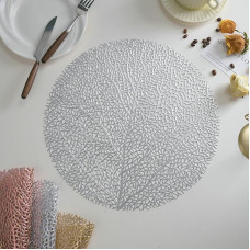 Place Mats Set of 6, Round with Coral Pattern Place Mats & Coasters Modern, Place Mats for Kitchens, Home, Dining Room Table, Restaurant, Silver, 38 cm