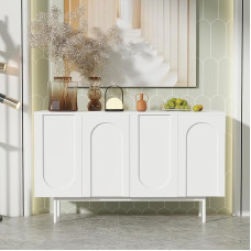 Merax Sideboard Chest of Drawers with 4 Curved Doors, MDF Structure, White, Ideal for Dining Room and Living Room, Flexible Storage Space, Fully Assembled, Table Top Maximum Load 40 kg