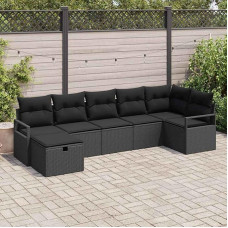 Homgoday Garten-Sofa-Set Schwarz Poly Rattan 287x122x85cm für Terrasse und Sommer Modelis3360534