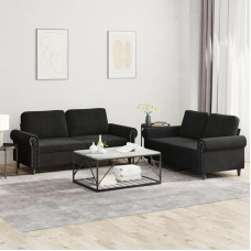 LAPOOH 3202215 2 dalių sofos komplektas su pagalvėle, juodas aksomas, poilsio sofa, sofos ir kušetės, poilsio sofa, sofa svetainei