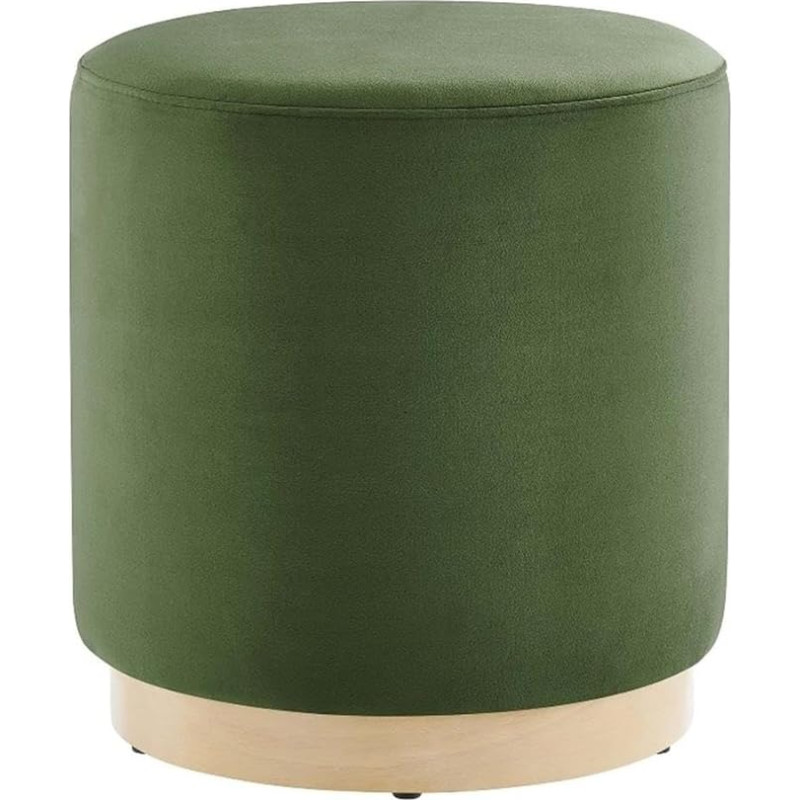 Modway Tilden 40,6 cm runder Ottomane aus Samt in Moosgrün Natur - kleine Ottomane Fußstütze mit Sockel aus Gummibaumholz - Wohnzimmer-Beistelltisch
