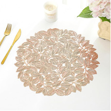 Tischset PVC, 8er Set Muster mit hohlen Ulmenblättern Platzsets für küche Speisetisch Hotel, Platz-Matten, Roségold, 38cm