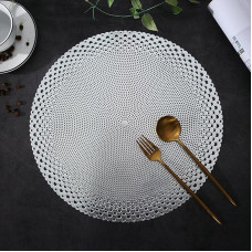 Tischset PVC, 8er Set Hohle runde Blume Platzset & Küstenfahrer Modern, Tischset für Küchen Zuhause Esszimmertisch Restaurant, Silber, 38cm
