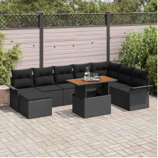 9-teiliges Terrassenmöbel Set aus Polyrattan und Stahl, modernes Gartenset mit Ecksofa als Outdoor Sofagarnitur mit Stauraum für Garten Esszimmer, Garten Sofa Set mit Kissen