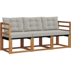 Lauko sofos komplektas iš masyvaus akazienholzo, modulinė sodo sofa su kopėtėlėmis, skirta terasai ir balkonui, Hellgrau, 3 dalių, 185,5 x 63 x 73 cm