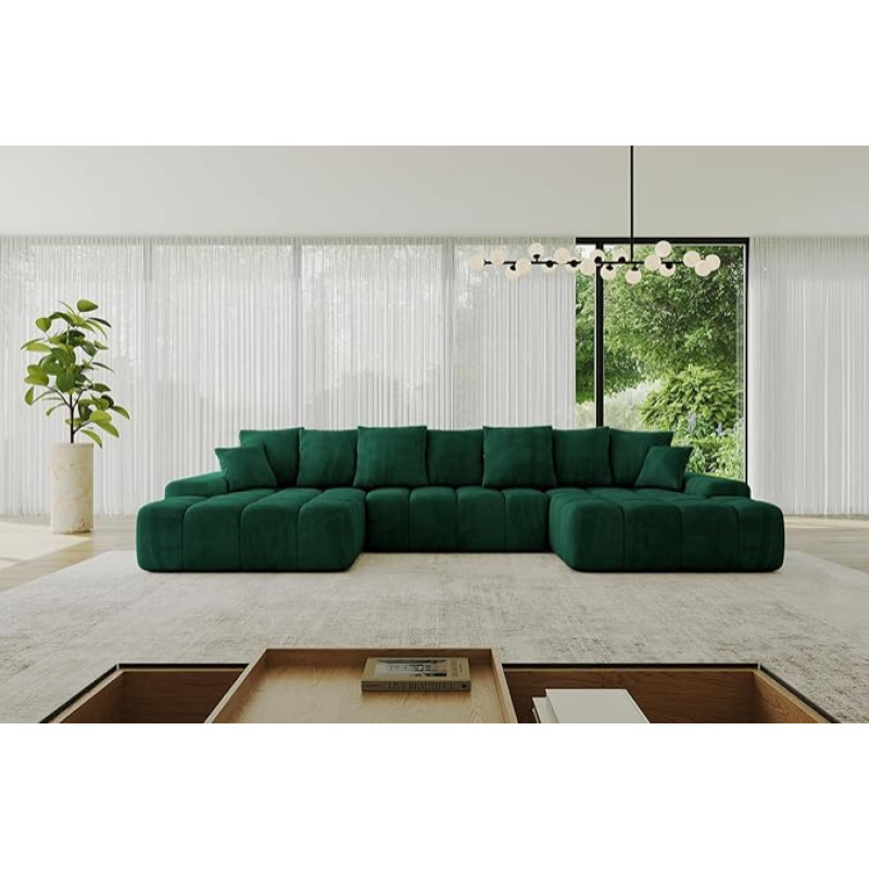 ALTDECOR ENSI-U kampinė sofa su miego funkcija ir lovos dėže, kampinė sofa, U formos, universali, kairiojo ir dešiniojo posūkio sofa-lova, išplečiamas gyvenamasis kraštovaizdis ENSI-U, 353 x 164 x 69 cm, bordo raudona