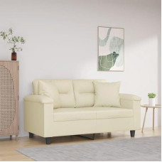 LAPOOH 2-Sitzer-Sofa mit Zierkissen Creme 120 cm Kunstleder, Svetainės sofos, Sofos ir sofos, Relaxsofa, Sofa für Wohnzimmer - 3200984