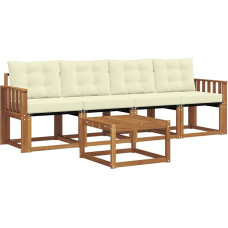 Gartenmöbelset aus massivem Akazienholz, modulares Outdoor-Sofa-Set mit Tisch, 4 Sofa-Elementen und Polstern, Natur und Creme, für Terrasse, Garten und Balkon