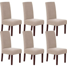 H.VERSAILTEX Parson Stretch valgomojo kėdžių užvalkalai, 6 vnt. su tekstūruotu Check Jacquard audiniu Sand