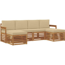 Gartenmöbel Set aus Massivholz Akazie, Modulare Lounge-Garnitur für Terrasse und Garten, 6-teiliges Outdoor Sofa mit Sitzkissen, Farbe Natur und Beige, 249 x 122,5 x 73 cm