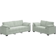 2-teiliges Samt Sofa-Set mit Kissen in Hellgrau, weicher Samtstoff mit Holz- und Metallrahmen, breite Armlehnen, dick gepolsterte Sitzfläche und Rückenlehne für hohen Komfort,