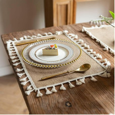 Rectangular Washable Place Mats, Set of 4 Farmhouse Style Rectangle with Tassel Place Mats for Kitchen, Dining Table, Hotel, Place Mats, 45 x 30 cm (Brown Beige, Style 6