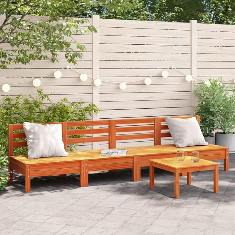 Homgoday Sodo sofos be porankių 4 Pack Brown Wax Solid Wood Pine Lauko lova Sofa Sofa Sofa Sodo sofa Gyvenamasis kambarys Patio lauko baldai