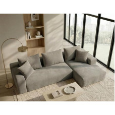 Modular Corner Sofa with Sleep Function Made of Compressed Foam, 3 Seater L-Shape Couch with Stool, Supplied without Assembly (Corduroy in Light Grey, Left Chaise Longue)
