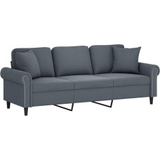 vidaXL 3 vietų sofa, sofa su dekoratyvinėmis pagalvėlėmis, svetainės sofa, minkšta sofa, fotelis, relaksacinė sofa, poilsio sofa, poilsio sofa, relaksacinė sofa, tamsiai pilkas aksomas