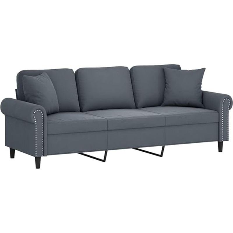vidaXL 3 vietų sofa, sofa su dekoratyvinėmis pagalvėlėmis, svetainės sofa, minkšta sofa, fotelis, relaksacinė sofa, poilsio sofa, poilsio sofa, relaksacinė sofa, tamsiai pilkas aksomas