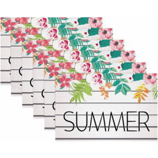 Stoff-Tischsets, waschbare Tischsets für Esstisch, 6er-Set,Tropische Blumenblätter im Sommer