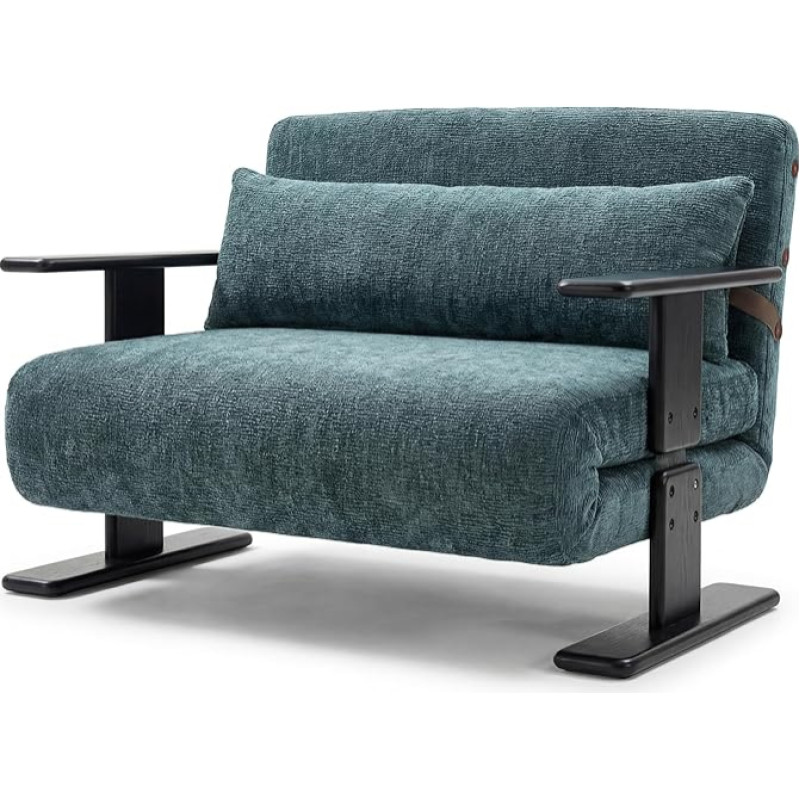 100 cm pločio sofa lova, sofa su miego funkcija ir čiužiniu, išskleidžiama ir sulankstoma, sulankstoma šenilinė sofa lova su atlošu ir porankiu, erdvę taupanti nedidelė sofa svetainei, balkonui | Mit Schlaffunktion, Kratzschutz, Rückenkissen, Mit Matratze
