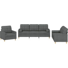vidaXL Sofos komplektas, 3 dalių fotelis, sofa, svetainės sofa su porankiais, sofos komplektas, dizainerio sofa, sėdimieji baldai, minkšti baldai, tamsiai pilkas audinys
