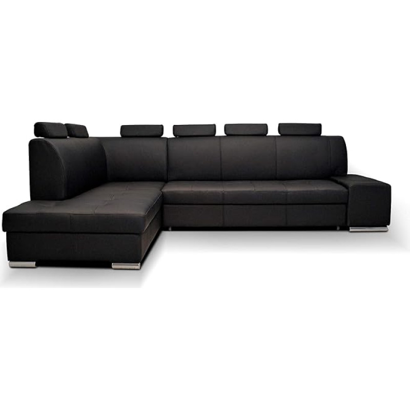 Quattro Meble Toledo London Pik Extra 6 cm natūralios odos kampinė sofa, 200 x 300 cm (kairysis kampas) Sofa-lova su miego funkcija, lovos dėžė, aukštesnis atlošas Natūralios odos kampinė sofa odinė