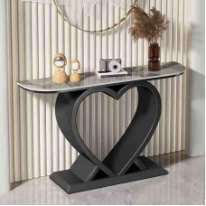 Moderner schmaler Konsolentisch für den Eingangsbereich - Schmaler Sofatisch mit herzförmigem Metallfuß und Steinplatte, Flurtisch für Wohnzimmer, Schlafzimmer (Schwarz, 80 cm)