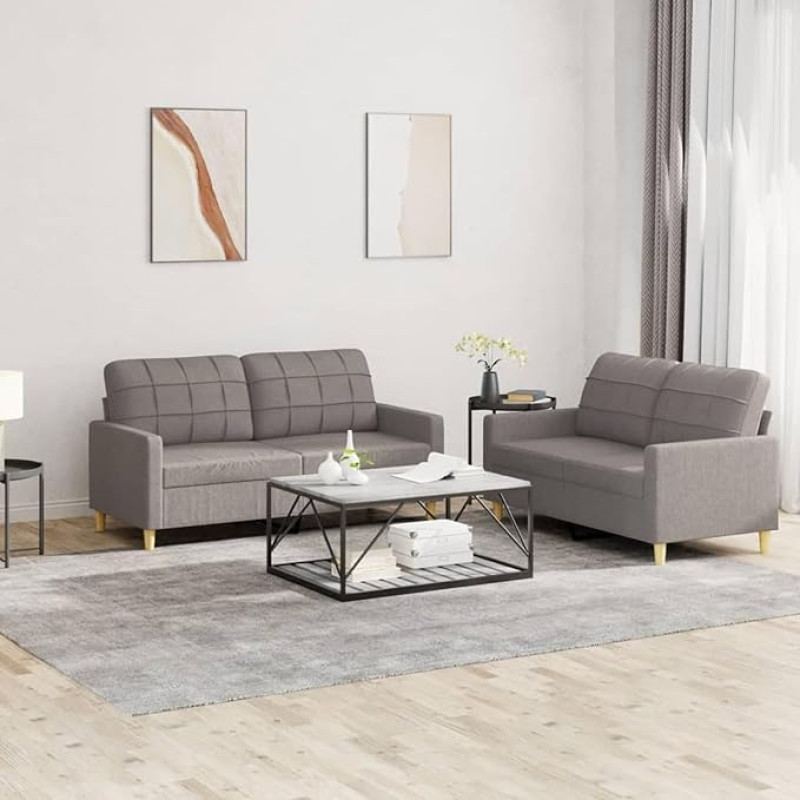 ShGaxin 3201281 2 dalių sofos komplektas su pagalvėlėmis Taupe audinys, sofa su poilsio funkcija, sofos komplektas, svetainės sofa, sofa, sofos komplektas