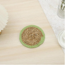 15-30 cm apvalūs boho rotango padėkliukai, natūralūs rankomis pinti padėkliukai, kukurūzų žievės padėkliukai, kaimiški pinti krepšių padėkliukai valgomojo stalui (žalias 15 cm)
