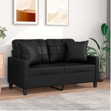 Cozynest 2 vietų sofa su dekoratyvinėmis pagalvėlėmis, juoda, 120 cm, dirbtinė oda