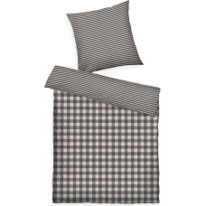 TOM TAILOR flanelinė patalynė 80 x 80 cm + 135 x 200 cm, 100 % medvilnė / flanelė su apverčiamu motyvu ir spalvotu prekės ženklo užtrauktuku, klasikinė languota pilka, smėlio spalvos (antracitas ir saulėtas smėlis)