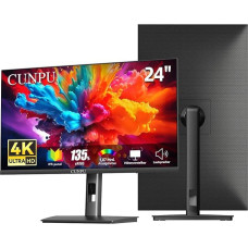 CUNPU 24 colių 4K monitorius, reguliuojamo aukščio, su 2 garsiakalbiais, SRGB 135%, AdobeRGB DCI-P3 100%, IPS skydelis, UHD (3840 x 2160), daugiau nei 1,07 mlrd. spalvų, sinchronizacija, 2 x DP/2 x HDMI, plokščias ekranas, juodas