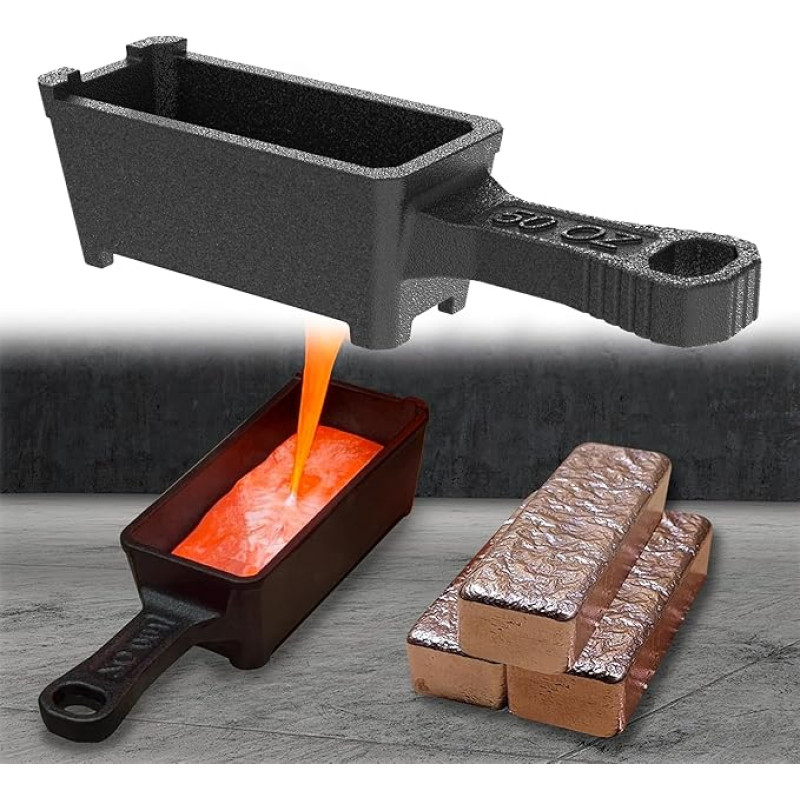 50oz ketaus luitų liejimo forma su rankena - liejimo forma, skirta tauriesiems metalams, tokiems kaip auksas, sidabras, varis, aliuminis, žalvaris, lydyti ir lieti
